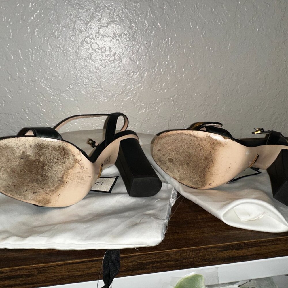 Black Gucci Marmont Ankle Wrap Sandals - Picture 8 of 10